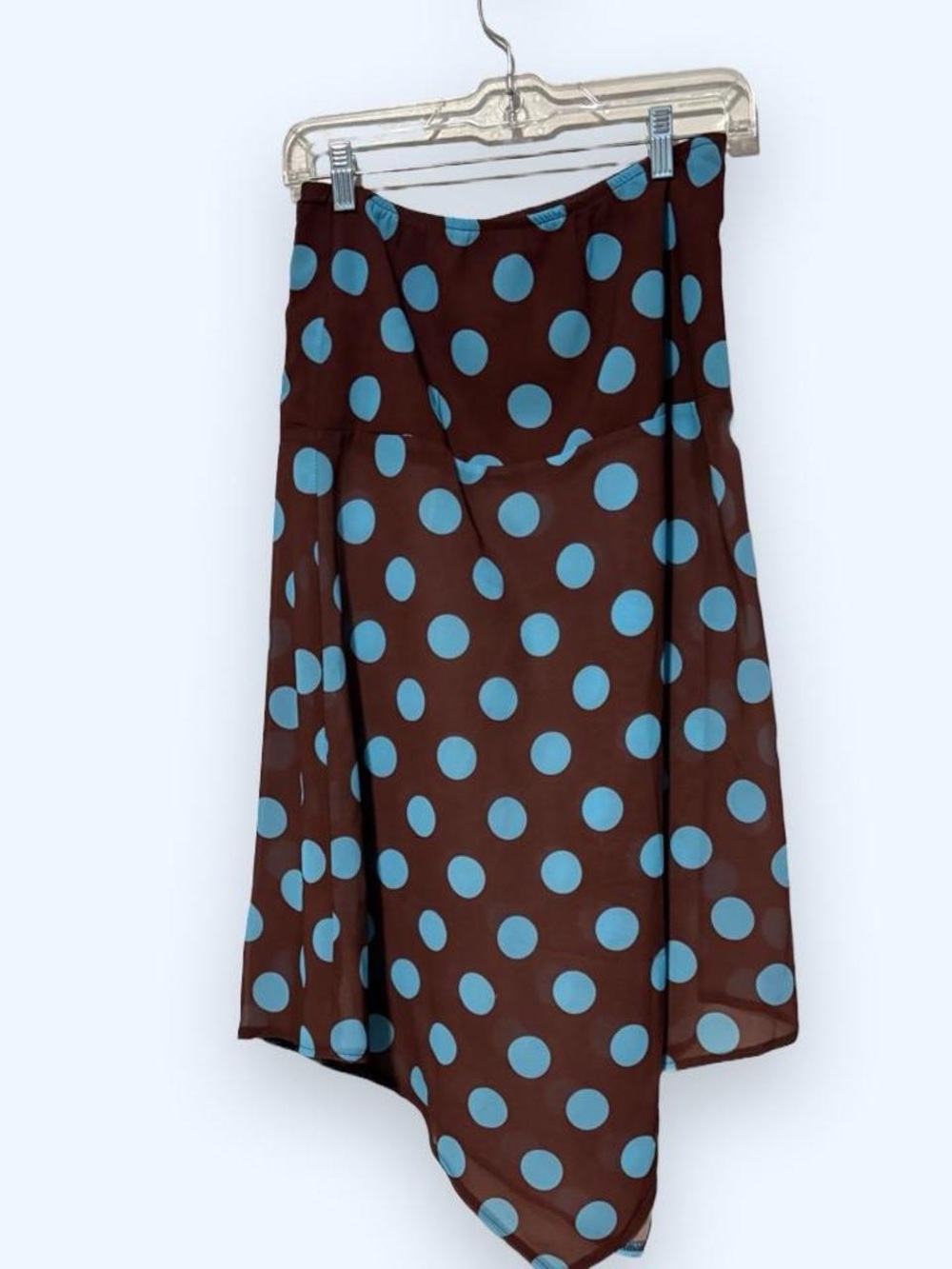 Cute brown asymmetrical skirt with blue polka dots small